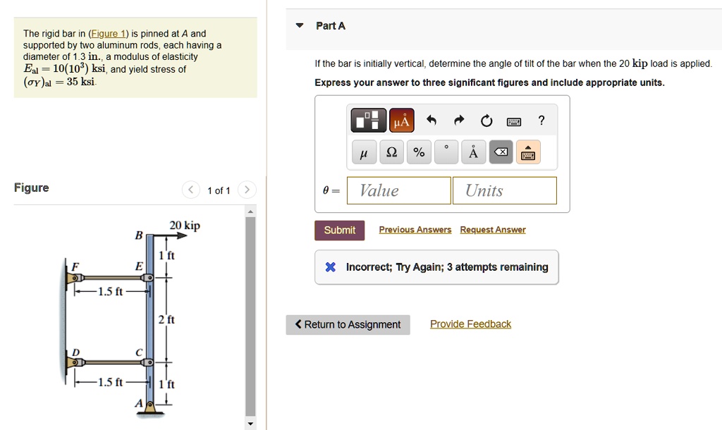 Solved The Rigid Bar In Figure 1 Is Pinned At A And Supported By Two