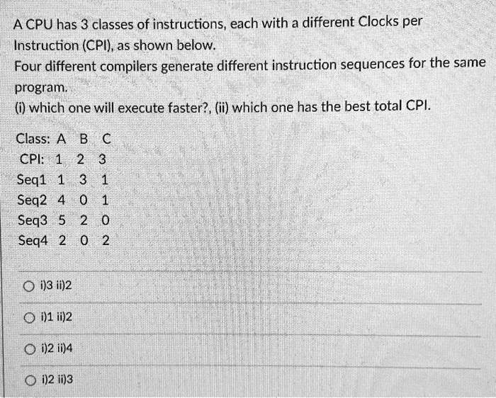 SOLVED A CPU has 3 classes of instructions, each with a different Clocks per Instruction (CPI