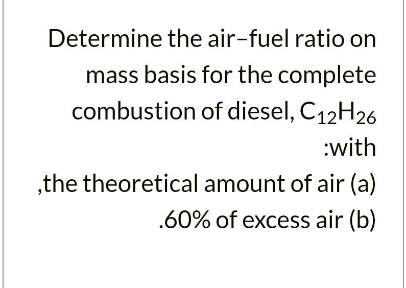 SOLVED Determine the airfuel ratio on mass basis for the complete