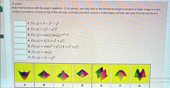 (3 points) Match the functions with the graphs labeled A-G. As always ...