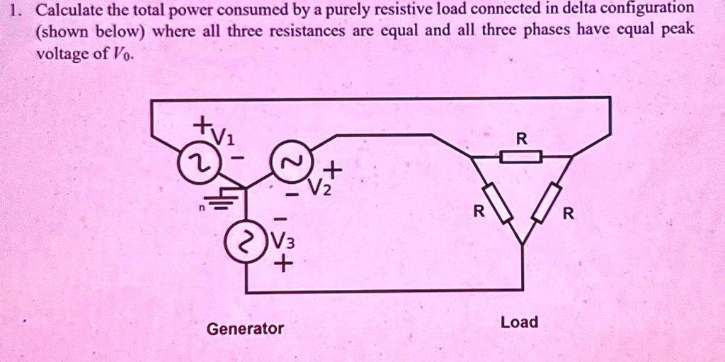 Calculate the total power consumed by a purely resistive load connected ...