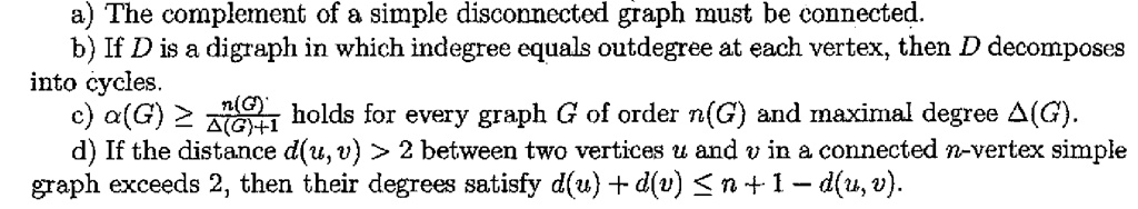 the complement of simple disconnected graph must be connected b if d is ...