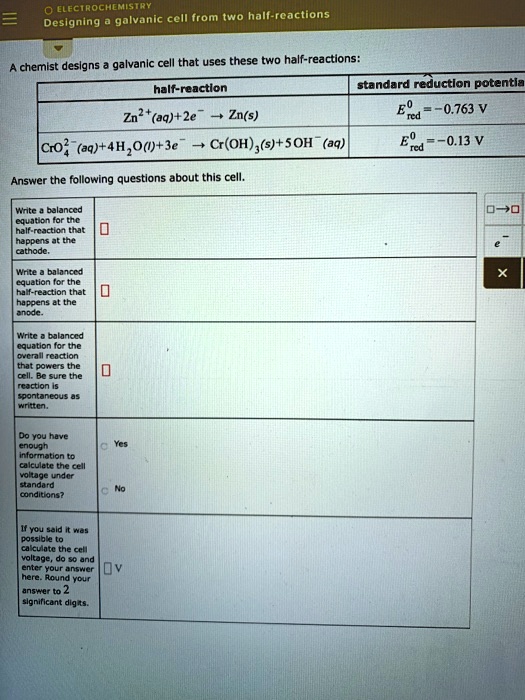 SOLVED Elecirochcmistry galvanic cell from Tno halfrcactions