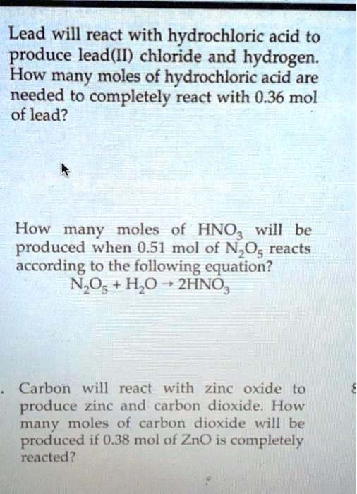 SOLVED Lead will react with hydrochloric acid to produce lead(II