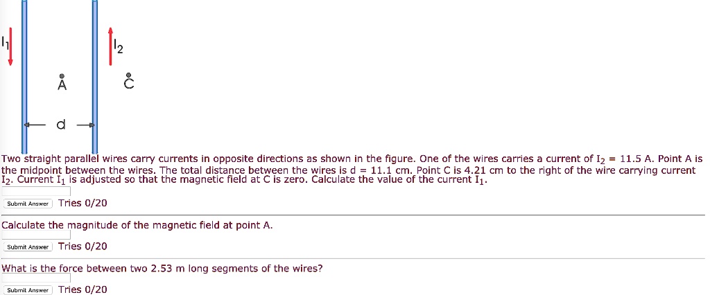 SOLVED: A Two straight parallel wires carry currents in opposite ...