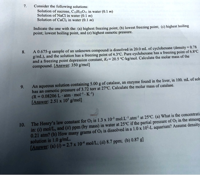 Solved: Consider The Following Solutions: Solution Sucrose, C12h22o11 