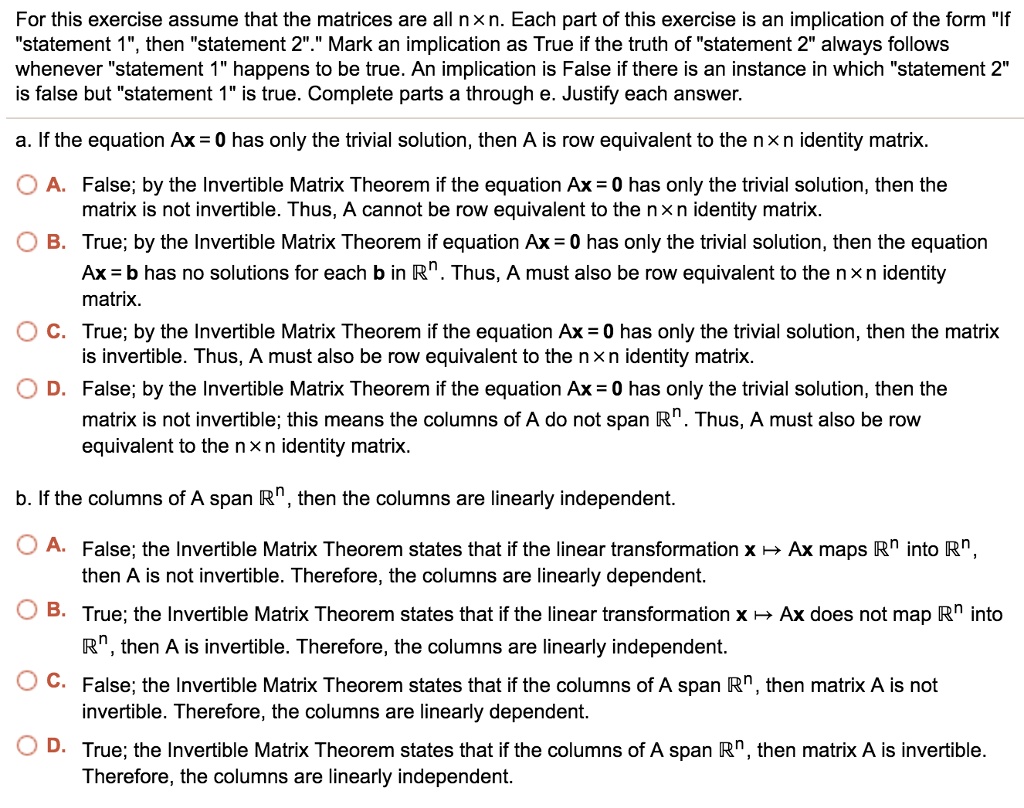 SOLVED For this exercise assume that the matrices are all nxn