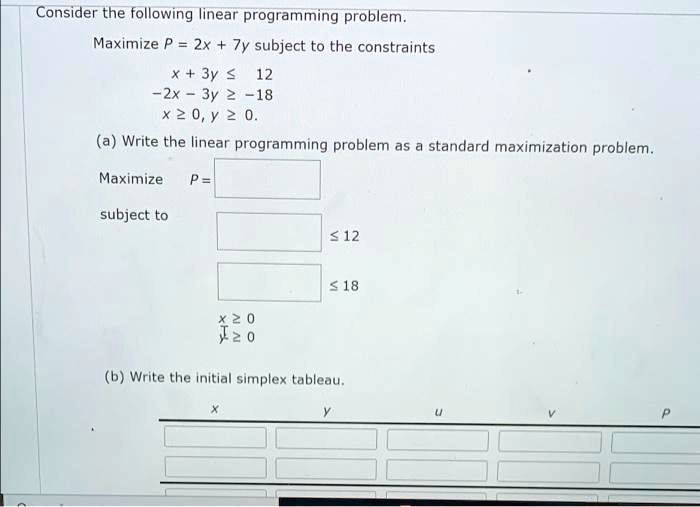 Consider the following linear programming problem. Maximize P = 2x + 7y ...