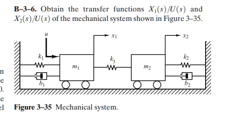 B-3-6. Obtain the transfer functions X1(s) / U(s) and X2(s) / U(s) of ...