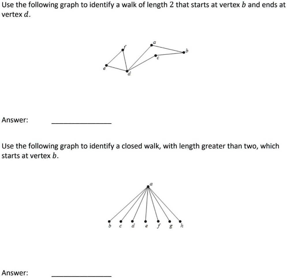 SOLVED: Use The Following Graph To Identify A Walk Of Length 2 That ...