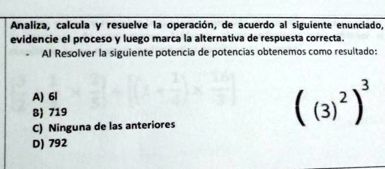 SOLVED: Analiza, calcula y resuelve la operación, de acuerdo al