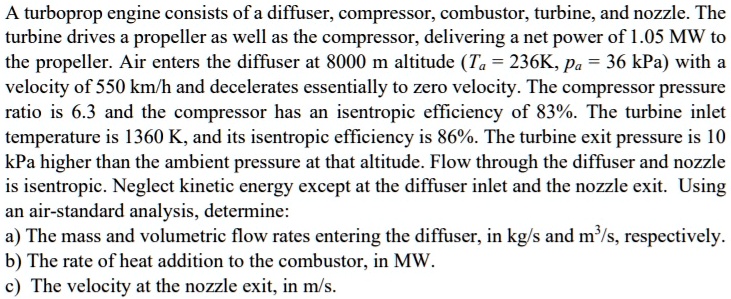 SOLVED: A turboprop engine consists of a diffuser, compressor ...