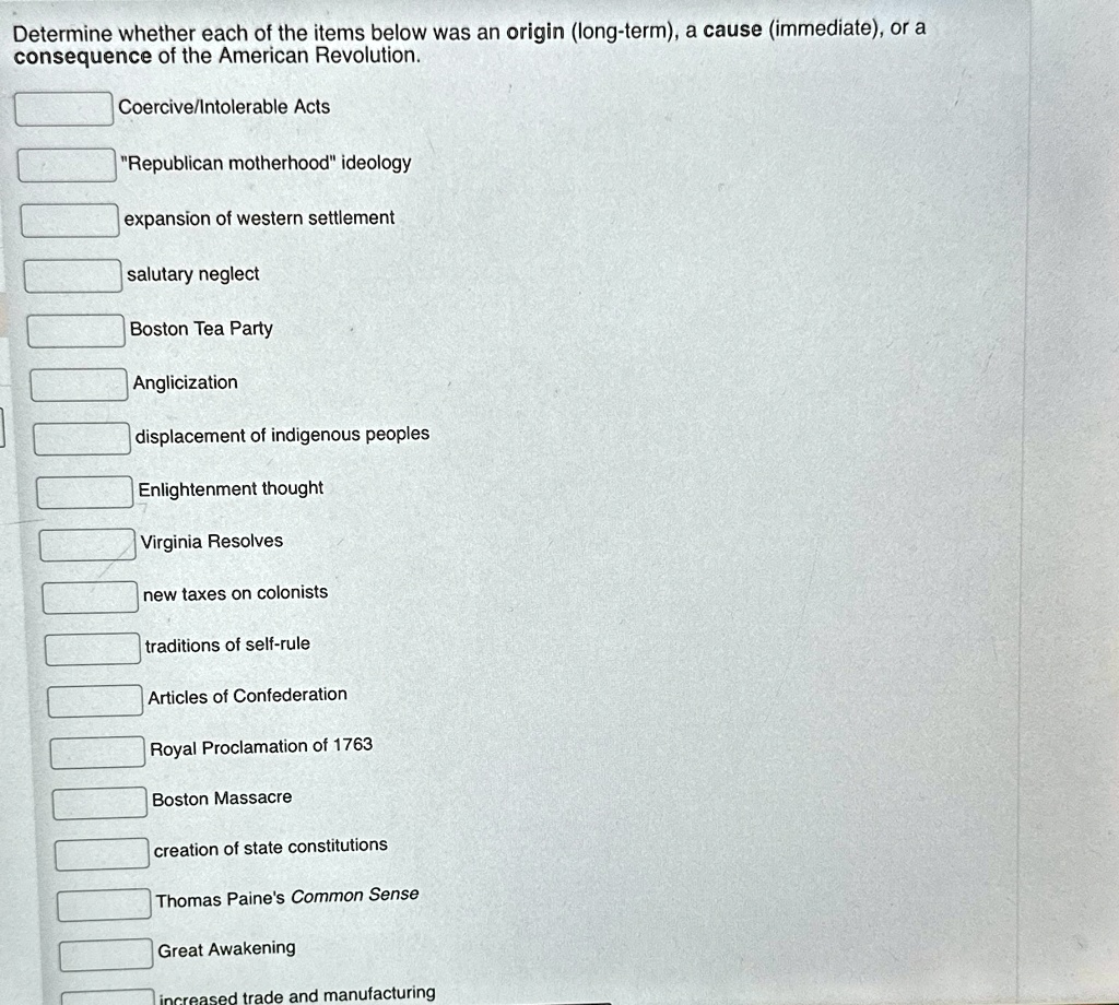 Determine whether each of the items below was an origin (long-term), a ...