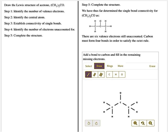 Solved Draw The Lewis Structure Of Acetone Ch Co Step Identify The