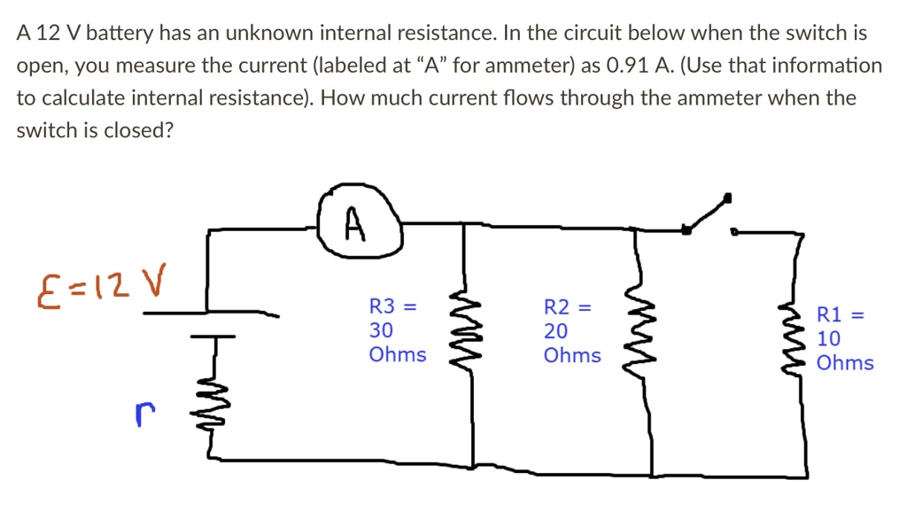 SOLVED: A 12 V battery has an unknown internal resistance. In the ...