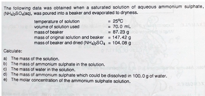 The Following Data Was Obtained When Saturated Solution Of Aqueous ...