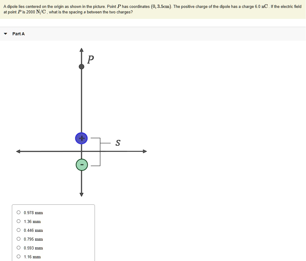a dipole lies centered on the origin as shown in the picture point p ...