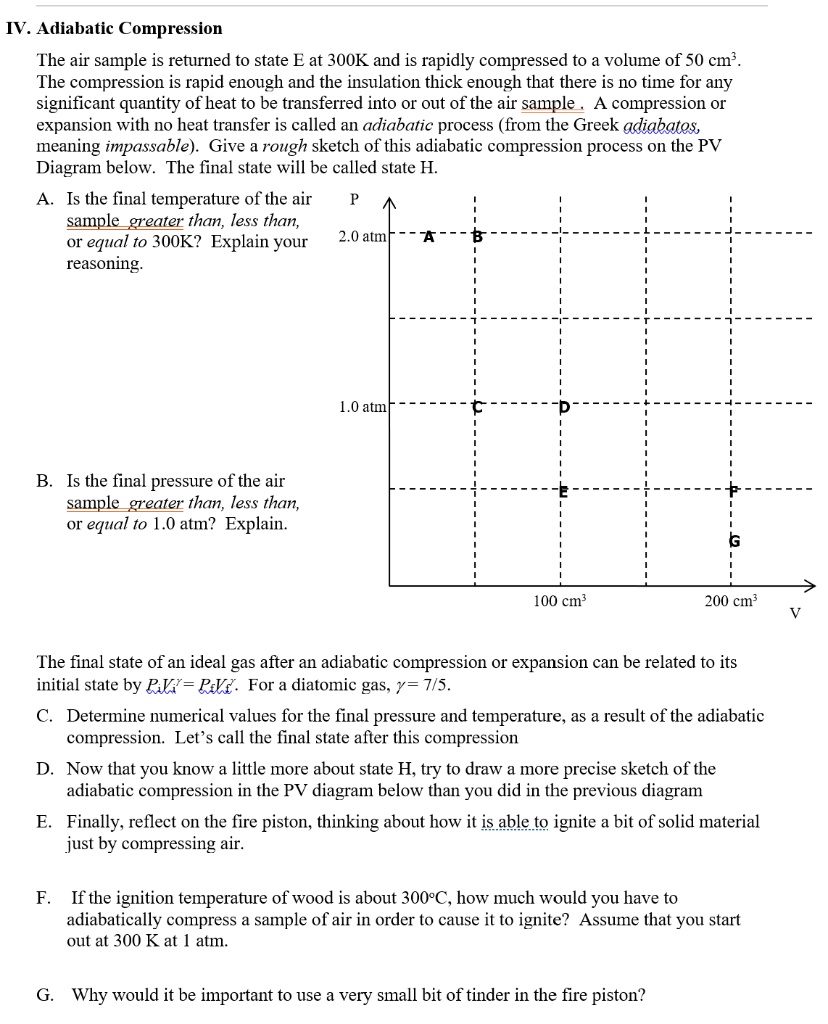 SOLVED:IV. Adiabatic Compression The air sample is returned to state E ...