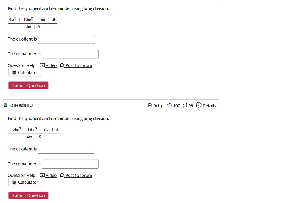 Find the quotient and deals remainder calculator