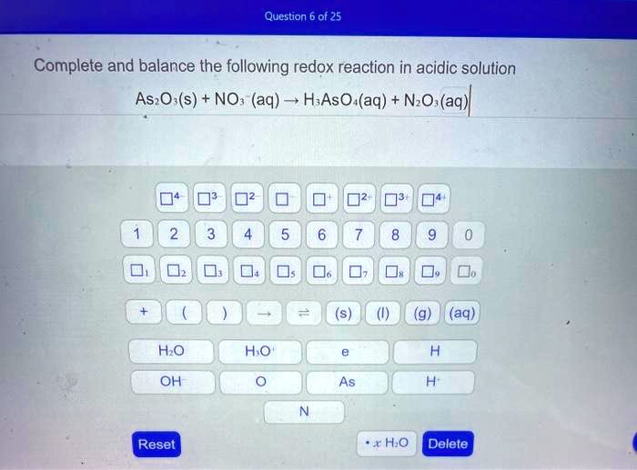SOLVED Complete and balance the following redox reaction in acidic