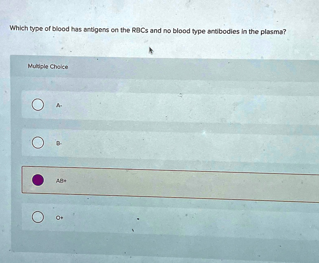Which type of blood has antigens on the RBCs and no blood type ...