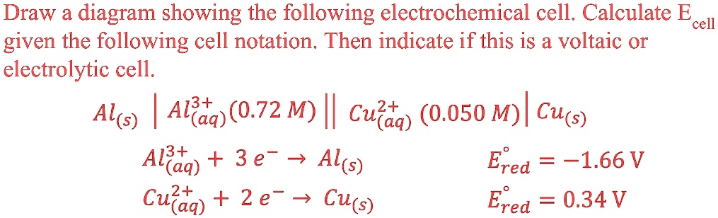 Solved Draw A Diagram Showing The Following Electrochemical Cell Calculate Ecell Given The 4491