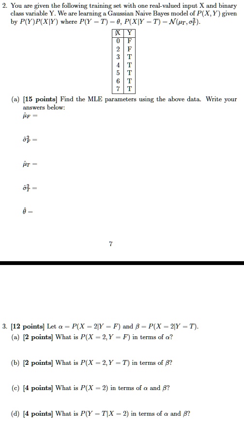 2. You are given the following training set with one real-valued input ...