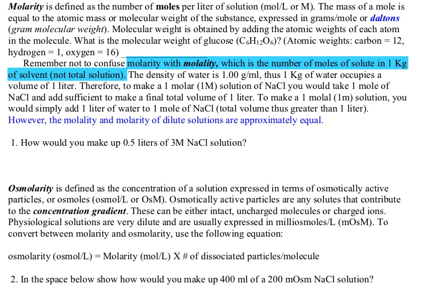 Solved M = molarity = moles of solute/liters of solvent 1)