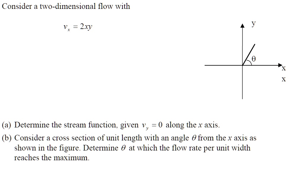 Consider a two-dimensional flow with vx = 2xy y θ X X (a) Determine the ...