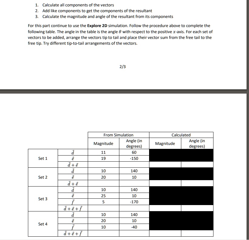 SOLVED: Calculate all components of the vectors. Add like components to ...