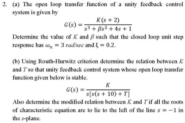SOLVED: (a) The open loop transfer function of unity feedback control ...