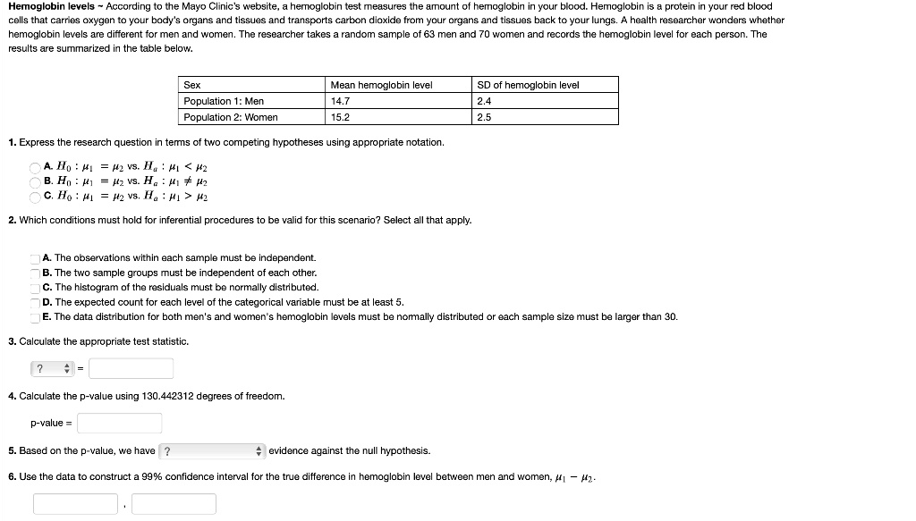 SOLVED: Hemoglobin levels ACcorqino Mayo Clinic'? website, nemoqiopin ...