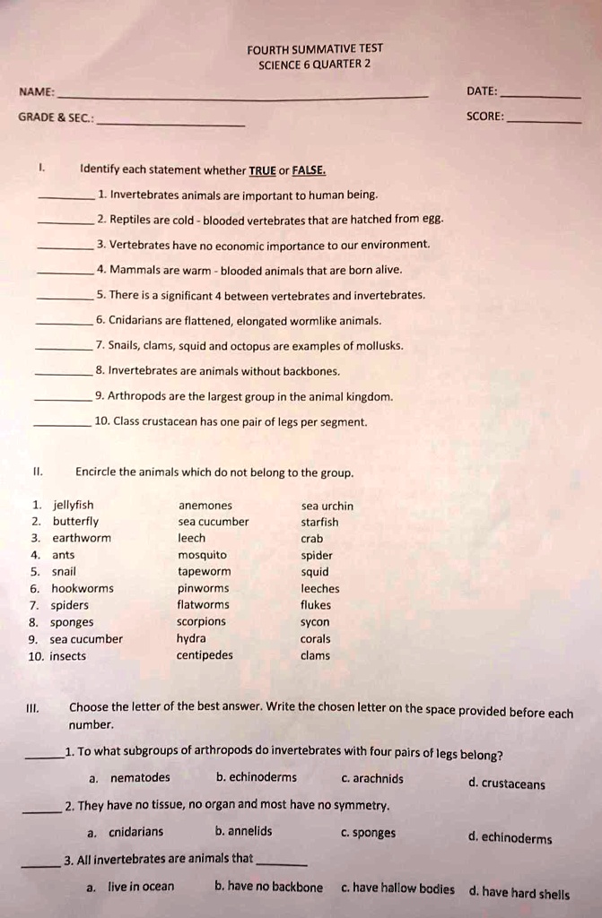 SOLVED: Summative Test Subject is Science FOURTH SUMMATIVE TEST SCIENCE