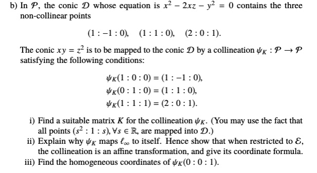 B In P The Conic D Whose Equation Is 2 2xz Y Non Col Itprospt