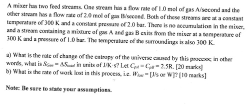 solved-a-mixer-has-two-feed-streams-one-stream-has-a-flow-rate-of-1-0