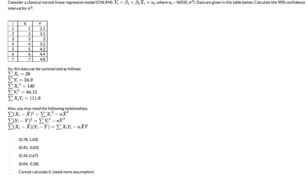 SOLVED: Consider a classical normal linear regression model (CNLRM): Y ...