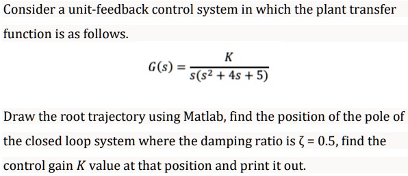 SOLVED: Consider a unit-feedback control system in which the plant ...