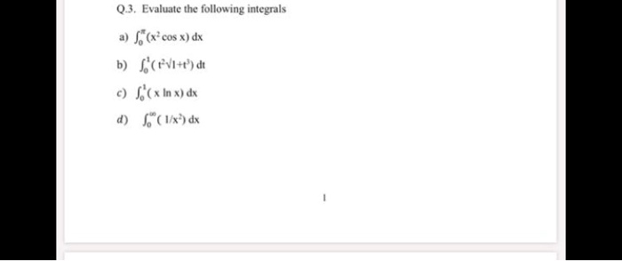 Video Solution 05 Evaluate The Following Integrals âˆ« Cos X Dx âˆ