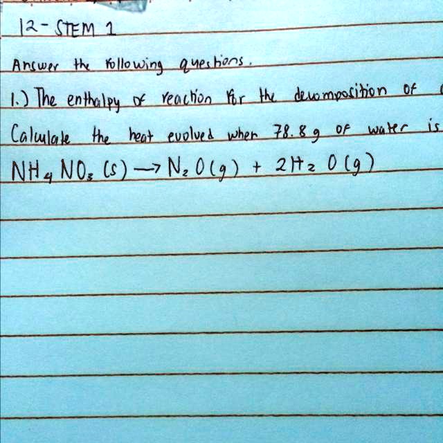 SOLVED The enthalpy of reaction for the of ammonium