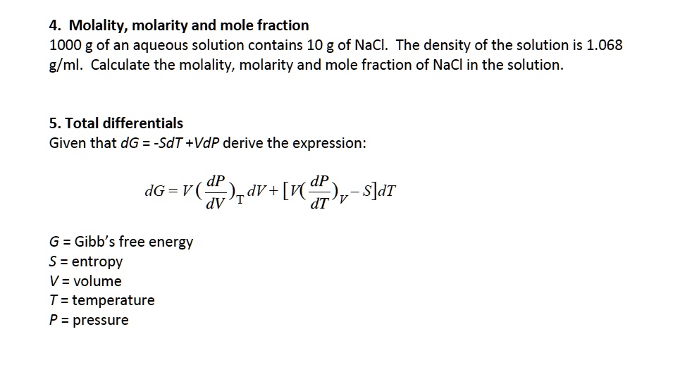 Solved Molality Molarity And Mole Fraction 1000 G Of An Aqueous Solution Contains 10 G Of 2640