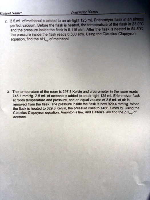 Student Name Instructor Name 2.5 mL of methanol is added to an