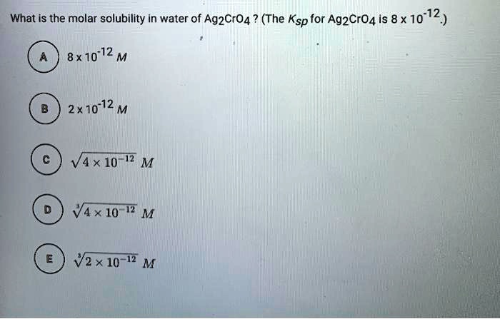 What Is The Molar Solubility In Water Of Ag2cro4