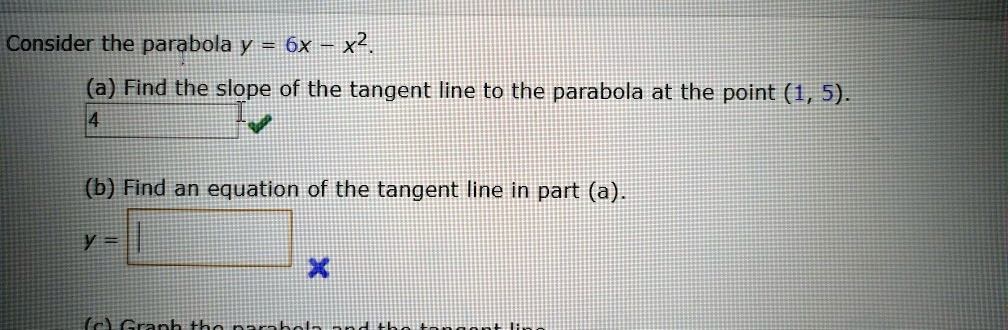 Solved Consider The Parabola Y 6x X2 A Find The Slope Of The Tangent Line To The Parabola At The Point 1 5 B Find An Equation Of The Tangent Line In