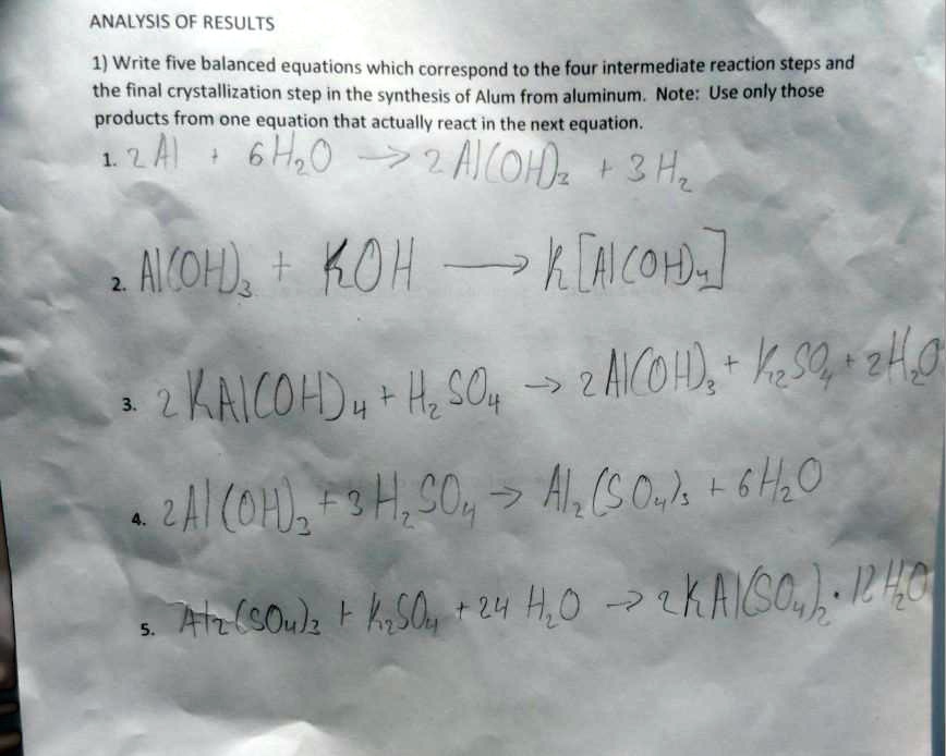 SOLVED: ANALYSIS OF RESULTS 1) Write five balanced equations which ...