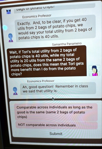 days of potato chips economics professor exactly and to be clear if you get 40 utils from 2 bags of potato chips we would say your total utility from 2 bags of potato chips is 40 utils saman 75035