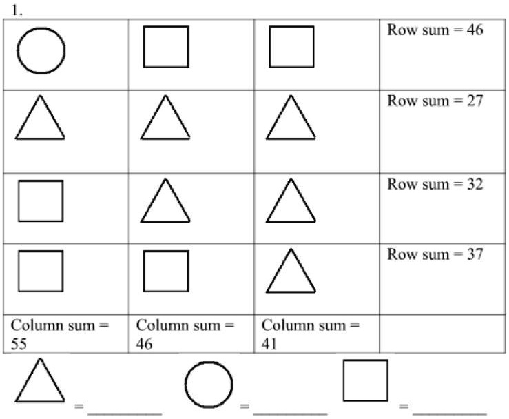 SOLVED Find the value of each shape so that they will add up to