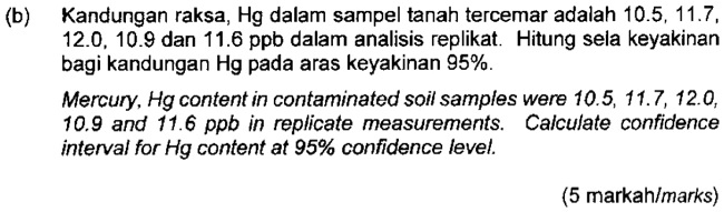 SOLVED: (b) Kandungan raksa, Hg dalam sampel tanah tercemar adalah 10.5 ...