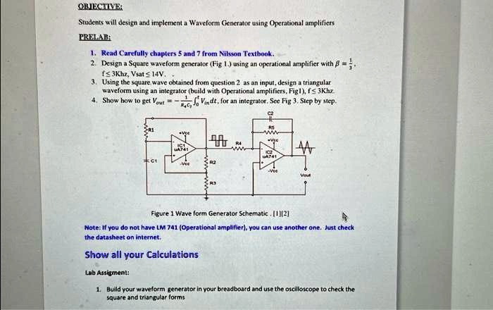 SOLVED: Objective: Students will design and implement a Waveform ... Circuit Diagram