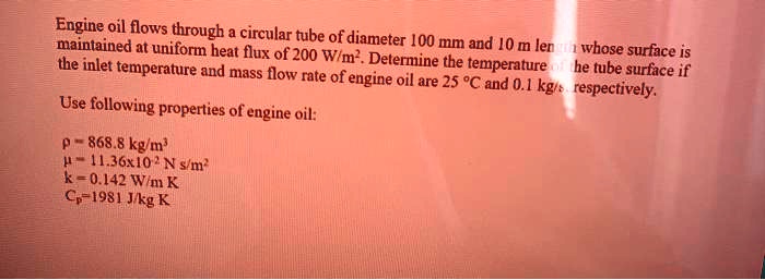 Engine Oil Flows Through A Circular Tube Of Diameter 100 Mm