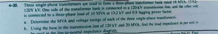 Video Solution: 4-30. 120y Kv. One Side Of The Transformer Bank Is 